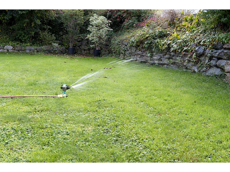 360 Grad Schwerlast Einschlag Rasensprinkler Bewässerungssprühgerät mit Metal Spike für Wasserpflanzen Blumen Gemüse LATERN Impuls Garten Sprinkler 