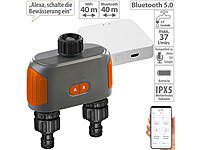 Royal Gardineer Bewässerungscomputer mit Bluetooth 5, Dual-Ventil und WLAN-Gateway; Bewässerungscomputer mit Multi-Schlauch-Anschlüssen 