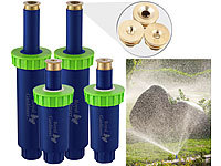 Royal Gardineer 4er-Set versenkbare Bewässerungssprinkler mit 3 Sprühköpfen, bis 50 qm; Bewässerungscomputer mit Multi-Schlauch-Anschlüssen 