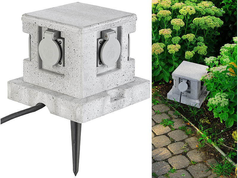 ; Gartensteckdosen mit Zeitschaltuhr in Stein-Optik Gartensteckdosen mit Zeitschaltuhr in Stein-Optik 